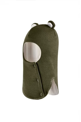 Зимняя шапочка-шлем Corona.hm "Мишутка" на кнопках хаки