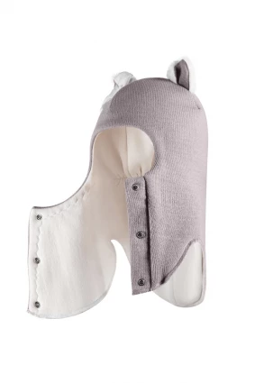 Зимняя шапочка-шлем Corona.hm "Кошечка" на кнопочках дымка