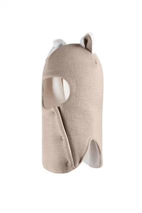 Зимняя шапочка-шлем Corona.hm "Кошечка" на кнопочках латте