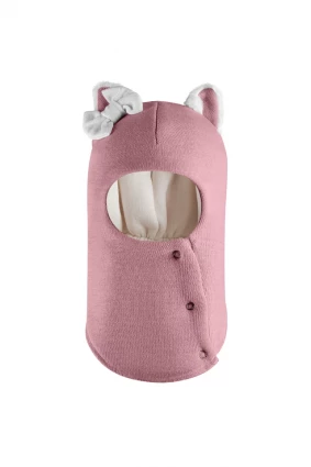 Зимова шапочка-шолом Corona.hm "Кицюня" з кнопочками пильно-рожевий