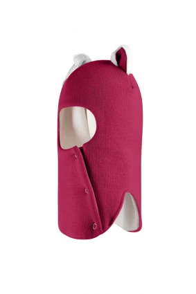 Зимняя шапочка-шлем Corona.hm "Кошечка" на кнопочках  ягодный