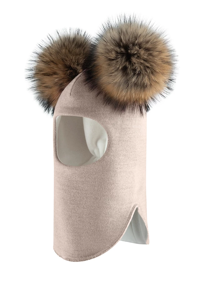 Зимова шапочка-шолом Corona.hm "Карамелька" лате з 2 натуральними помпонами