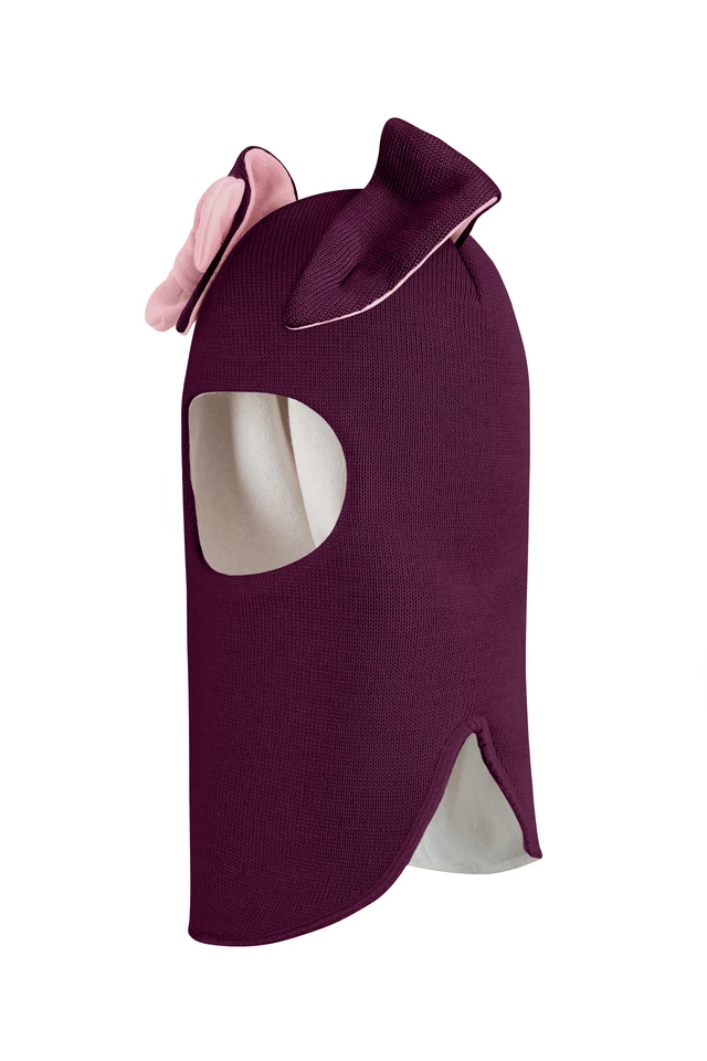 Зимова шапочка-шолом Corona.hm "Зайка" бордо  рожевий бантик