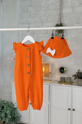 Ромпер з мусліну *Оранж *  + панамка з бантиком