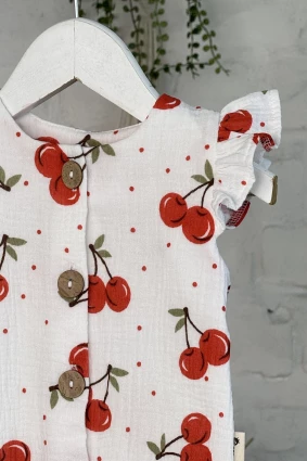 Ромпер з мусліну *Вишенька*  + панамка з бантиком