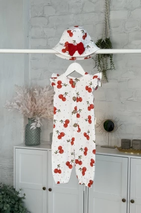 Ромпер з мусліну *Вишенька*  + панамка з бантиком