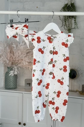 Ромпер з мусліну *Вишенька* + пов'язка