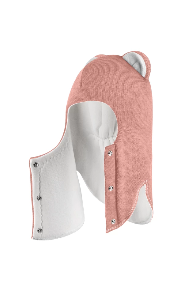 Зимова шапочка-шолом Corona.hm "Міс Левиця"  із кнопками  пудра