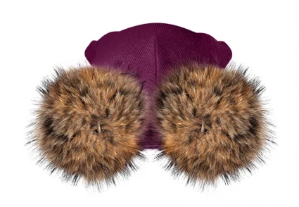 Зимова шапочка-шолом Corona.hm "Карамелька" бордо з 2 натуральними помпонами єнот