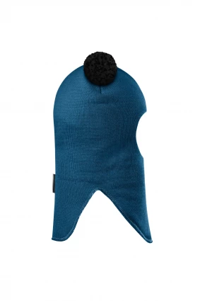 Зимова шапочка-шолом Corona.hm "Пандочка з чорними помпонами" морська хвиля