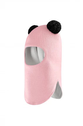 Зимова шапочка-шолом Corona.hm "Пандочка з чорними помпонами" рожевий