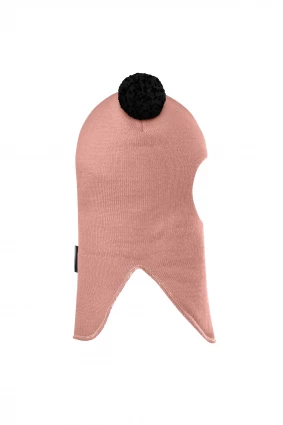 Зимова шапочка-шолом Corona.hm "Пандочка з чорними помпонами" пудра