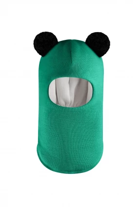 Зимова шапочка-шолом Corona.hm "Пандочка з чорними помпонами" смарагд