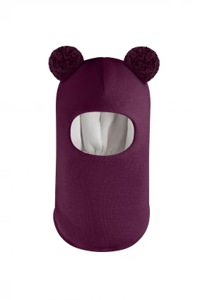 Зимова шапочка-шолом Corona.hm "Пандочка з помпонами МЕЛАНЖ" бордо
