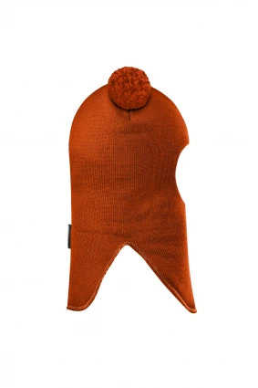 Зимова шапочка-шолом Corona.hm "Пандочка з помпонами МЕЛАНЖ" помаранчевий