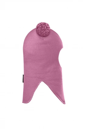 Зимова шапочка-шолом Corona.hm "Пандочка з помпонами МЕЛАНЖ" пильно-рожевий