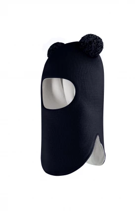 Зимова шапочка-шолом Corona.hm "Пандочка з помпонами МЕЛАНЖ" синій оксамит