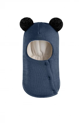 Зимова шапочка-шолом Corona.hm "Пандочка з чорними помпонами" на кнопочках джинс