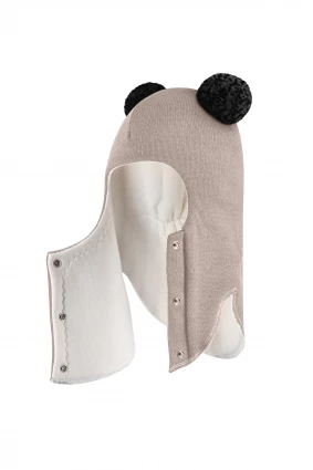 Зимова шапочка-шолом Corona.hm "Пандочка з чорними помпонами" на кнопочках лате