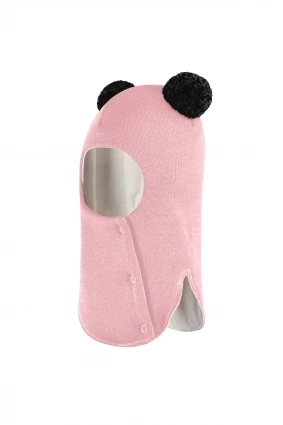 Зимова шапочка-шолом Corona.hm "Пандочка з чорними помпонами" на кнопочках рожевий