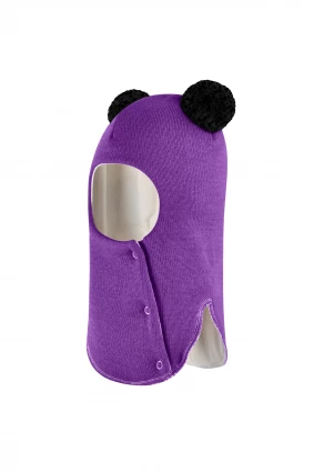 Зимова шапочка-шолом Corona.hm "Пандочка з чорними помпонами" на кнопочках фіалка