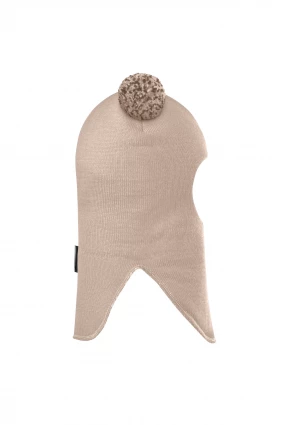 Зимова шапочка-шолом Corona.hm "Пандочка з помпонами МЕЛАНЖ" на кнопочках беж золотий