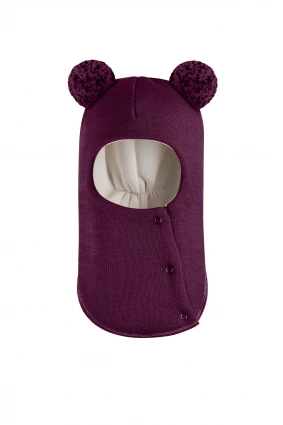 Зимова шапочка-шолом Corona.hm "Пандочка з помпонами МЕЛАНЖ" на кнопочках бордо