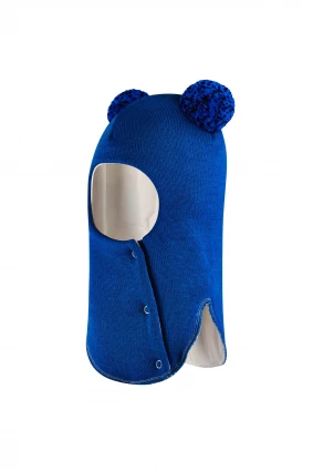 Зимова шапочка-шолом Corona.hm "Пандочка з помпонами МЕЛАНЖ" на кнопочках електрик