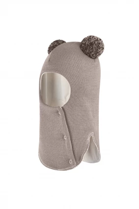 Зимова шапочка-шолом Corona.hm "Пандочка з помпонами МЕЛАНЖ" на кнопочках капучіно