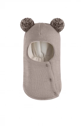 Зимова шапочка-шолом Corona.hm "Пандочка з помпонами МЕЛАНЖ" на кнопочках капучіно