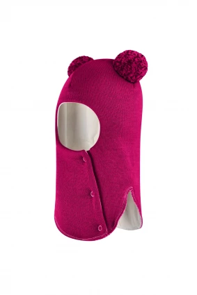 Зимова шапочка-шолом Corona.hm "Пандочка з помпонами МЕЛАНЖ" на кнопочках малина