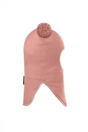 Зимова шапочка-шолом Corona.hm "Пандочка з помпонами МЕЛАНЖ" на кнопочках пудра