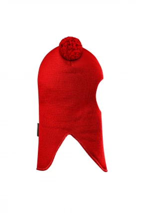 Зимова шапочка-шолом Corona.hm "Пандочка з помпонами МЕЛАНЖ" на кнопочках червоний