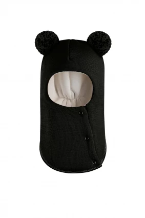 Зимова шапочка-шолом Corona.hm "Пандочка з помпонами МЕЛАНЖ" на кнопочках чорний
