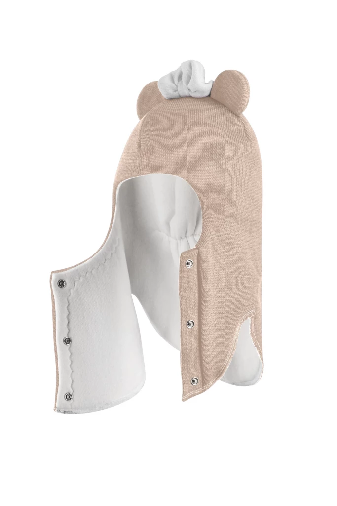 Зимова шапочка-шолом Corona.hm "Міс Мінні" з кнопочками беж золотий