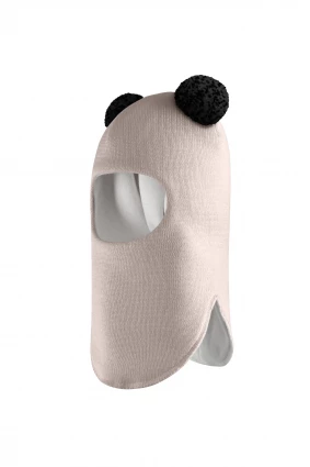 Зимова шапочка-шолом Corona.hm "Пандочка з чорними помпонами" капучіно