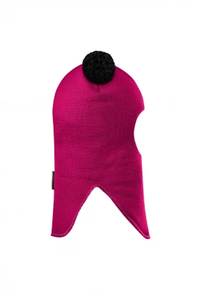 Зимова шапочка-шолом Corona.hm "Пандочка з чорними помпонами" малина