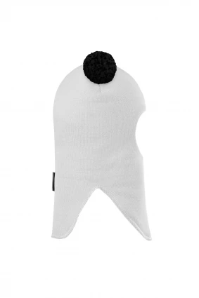 Зимова шапочка-шолом Corona.hm "Пандочка з чорними помпонами" молоко