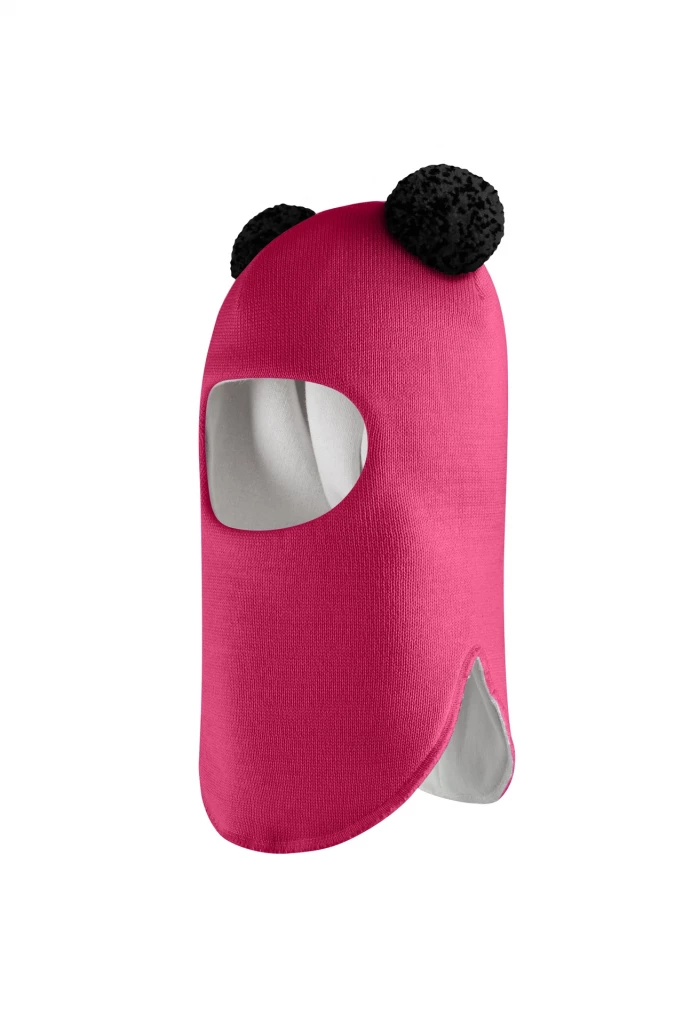 Зимова шапочка-шолом Corona.hm "Пандочка з чорними помпонами" ягідний