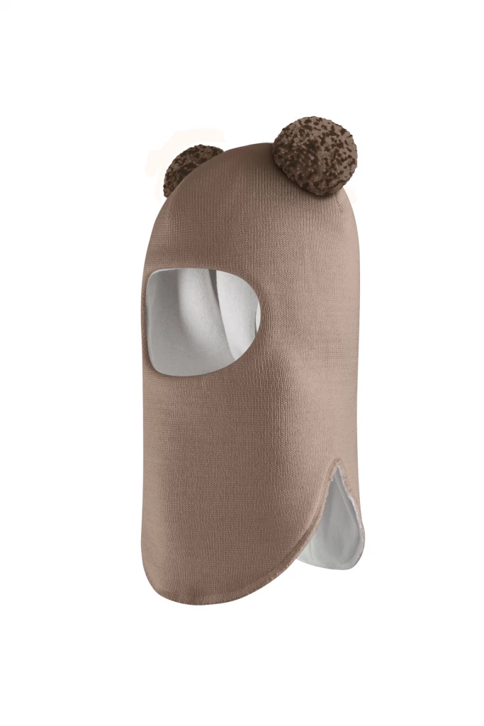 Зимова шапочка-шолом Corona.hm "Пандочка з помпонами МЕЛАНЖ" молочний шоколад