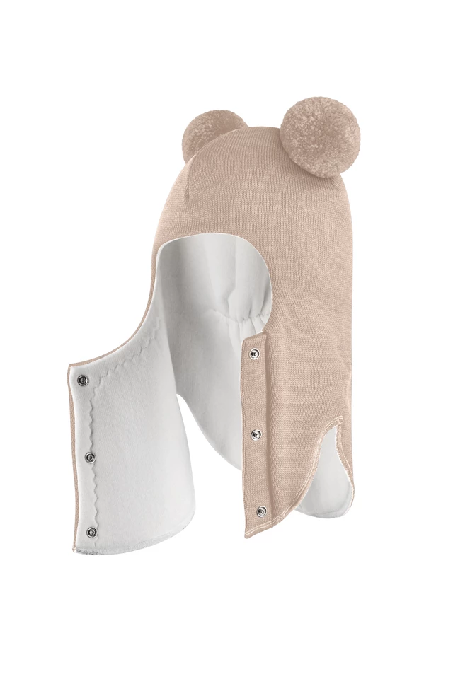 Зимова шапочка-шолом Corona.hm "Пандочка"  із кнопками  беж золотий