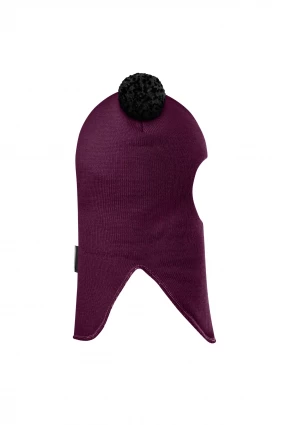 Зимова шапочка-шолом Corona.hm "Пандочка з чорними помпонами" на кнопочках бордо