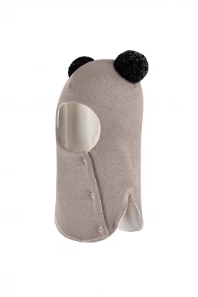 Зимова шапочка-шолом Corona.hm "Пандочка з чорними помпонами" на кнопочках капучіно