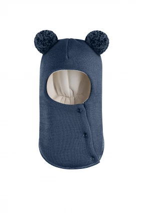 Зимова шапочка-шолом Corona.hm "Пандочка з помпонами МЕЛАНЖ" на кнопочках джинс