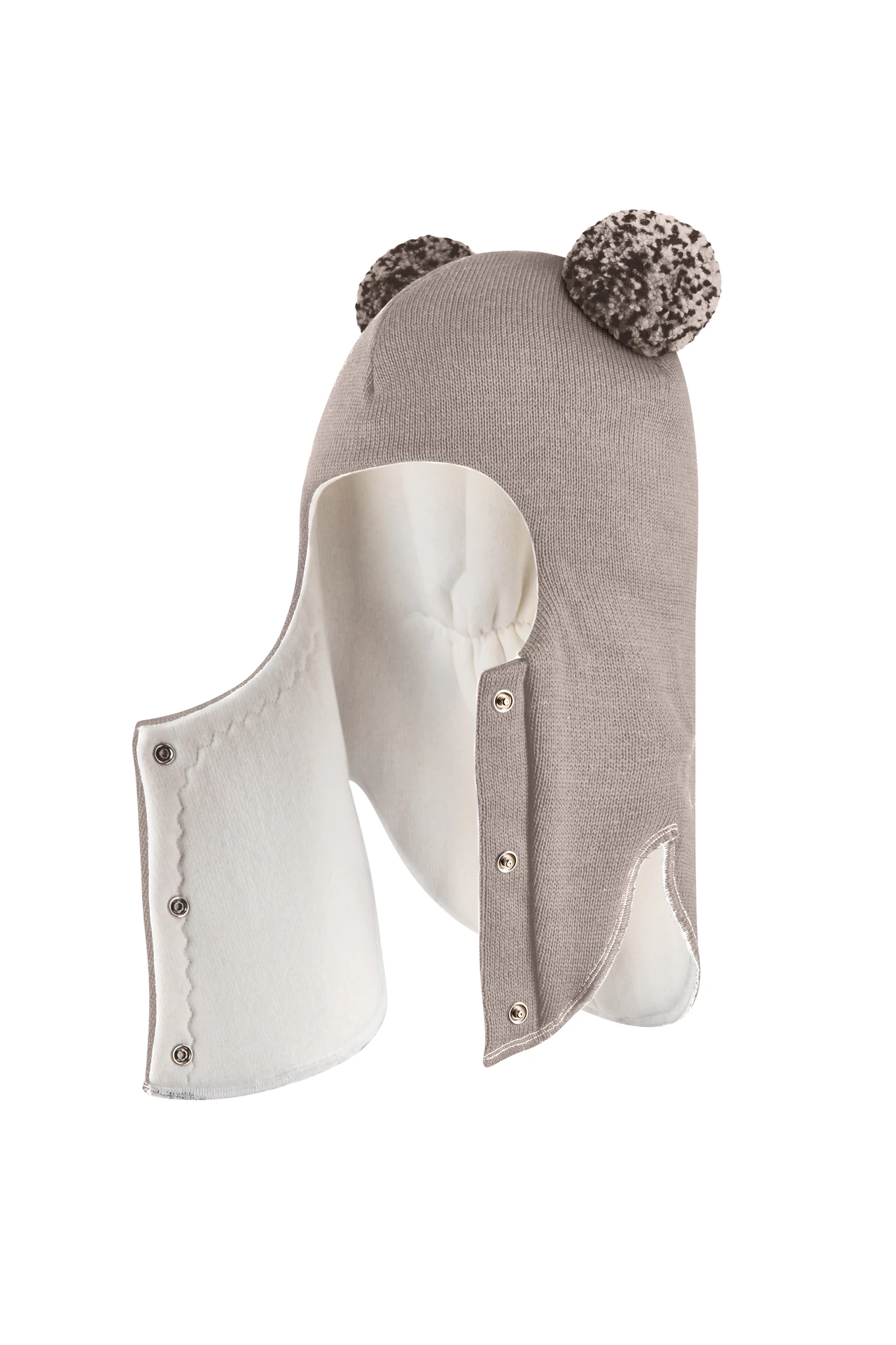 Зимова шапочка-шолом Corona.hm "Пандочка з помпонами МЕЛАНЖ" на кнопочках капучіно