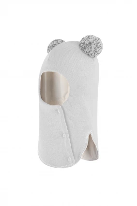 Зимова шапочка-шолом Corona.hm "Пандочка з помпонами МЕЛАНЖ" на кнопочках молоко