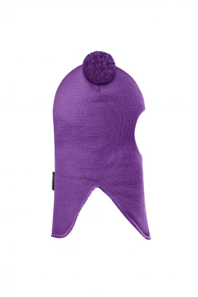 Зимова шапочка-шолом Corona.hm "Пандочка з помпонами МЕЛАНЖ" на кнопочках фіалка