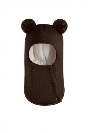 Зимова шапочка-шолом Corona.hm "Пандочка з помпонами МЕЛАНЖ" на кнопочках шоколад