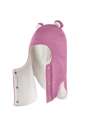 Зимова шапочка-шолом Corona.hm "Міс Ведмедиця" з кнопочками пильно-рожевий