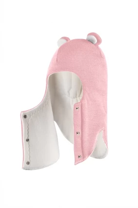 Зимняя шапочка-шлем Corona.hm "Мисс Мишутка" на кнопочках розовый